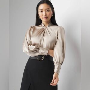 White House Black Market Satin Blouse in Champagne Cream